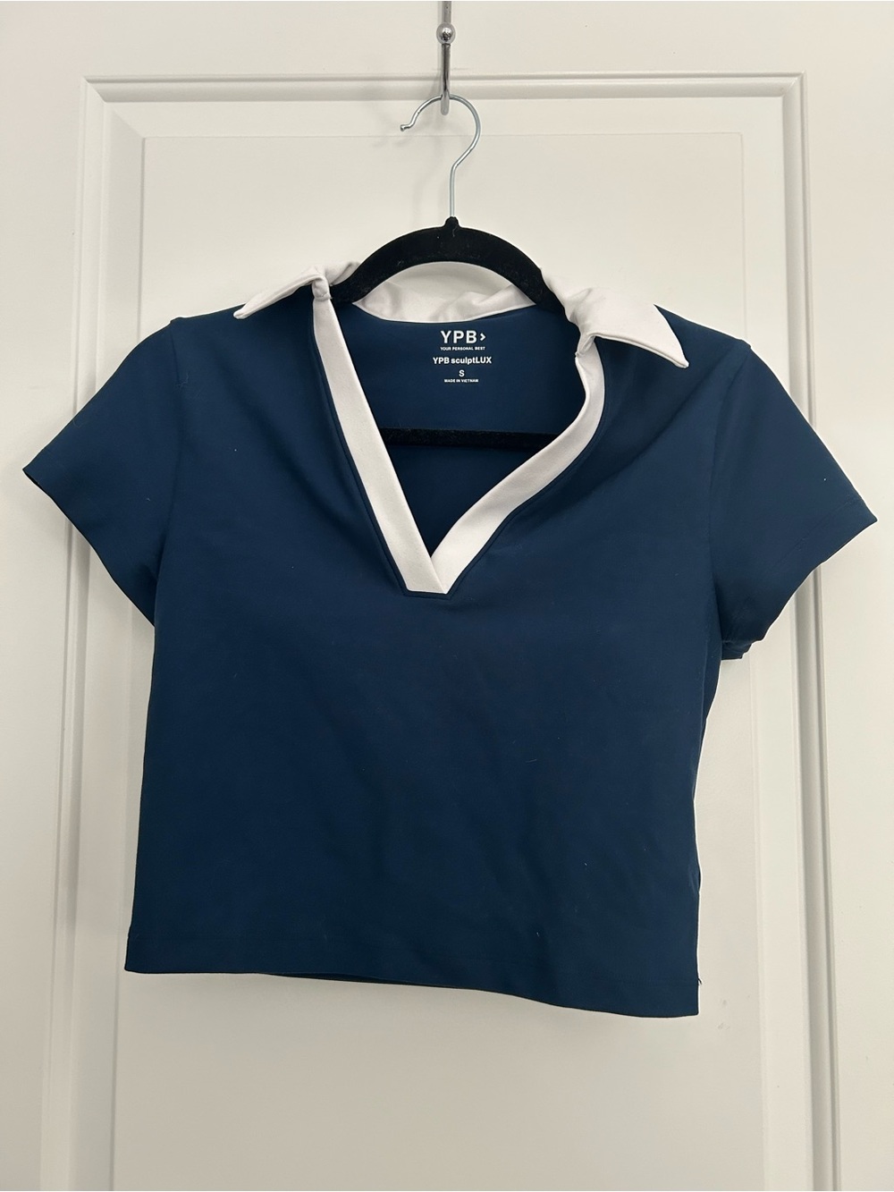 YPB Abercrombie Blue White Cropped Polo